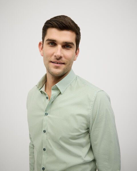 Herringbone Geo Print Long Sleeve Shirt, Green, hi-res